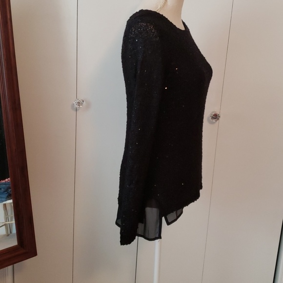 Lightweight Black Sequined Sweater Sheer Lining - Picture 3 of 4